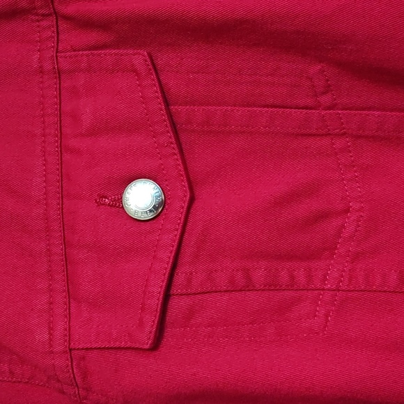 Chaps Womens Preppy Red Cropped Denim Jacket Button Front 100% Cotton Size XL - Picture 4 of 10